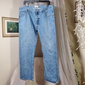 Levis 501 Button Fly Denim‎ Blue Jeans Mens 40x32 Fit 40x30 Straight Med Wash